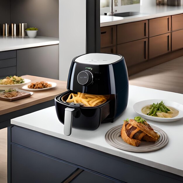 Foto eine küche mit toaster und essen auf der theke.