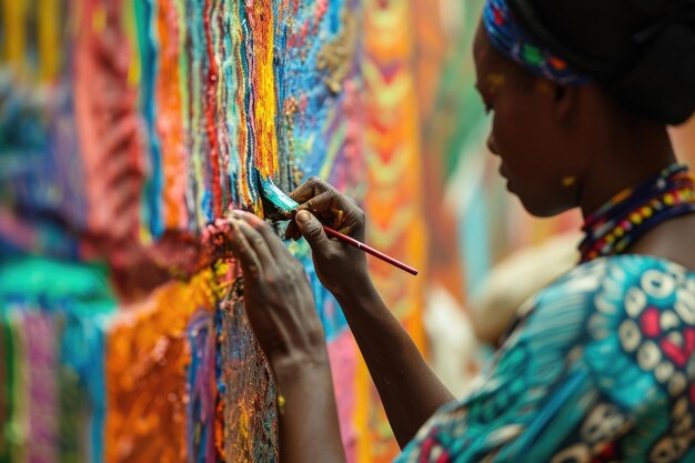 Eine Künstlerin kreiert ein lebendiges Wandgemälde, das der afrikanischen Kultur und Geschichte Hommage erweist