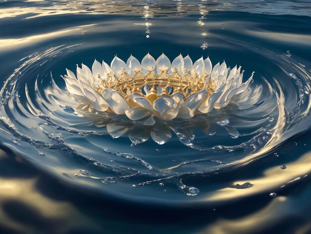 Eine künstliche Wasserlilie, die auf blauem Wasser schwimmt