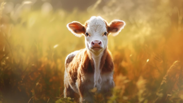 Eine Kuh auf einem Feld, auf die die Sonne scheint