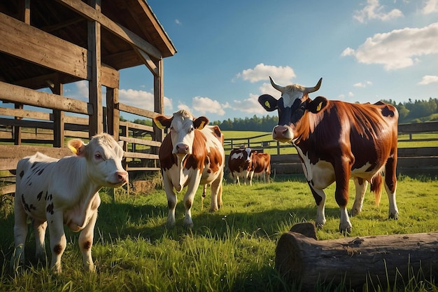 Foto eine kuh steht in einem feld mit anderen kühen