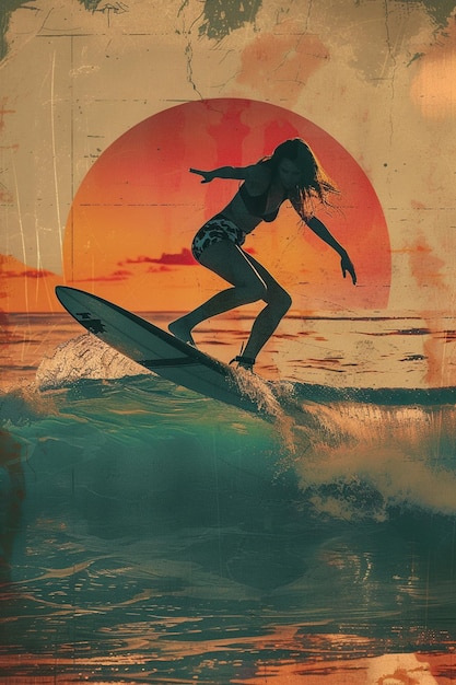 Eine Kunst des Surfers, eine Welle in schöner Sonne zu reiten