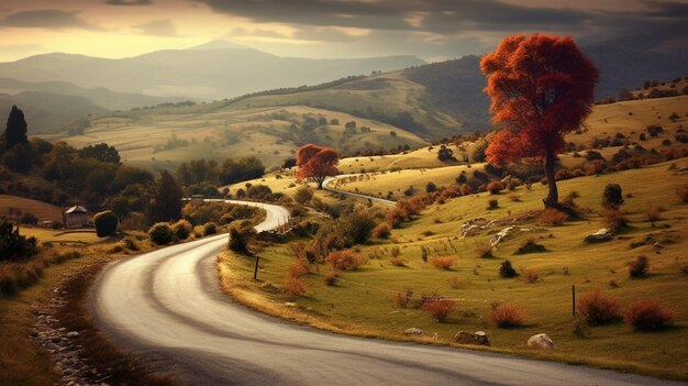 Foto eine kurvenreiche landstraße, die durch ein bild führt