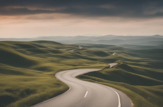 Eine kurvenreiche Straße, die sich in die Ferne erstreckt