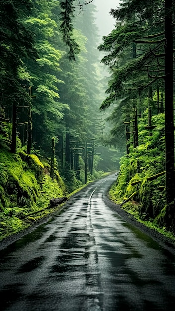Eine kurvenreiche Straße im Regenwald Schöner natürlicher Hintergrund