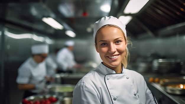 Foto eine lächelnde köchin in der küche