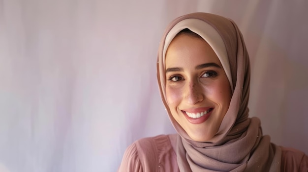 Eine lächelnde muslimische Frau, die ein Hijab trägt, ein Bild der traditionellen islamischen Kleidung