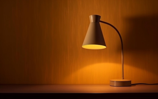 Eine Lampe auf einem Schreibtisch mit dunklem Hintergrund.