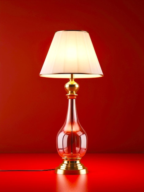 eine Lampe, die auf einem Tisch mit einem Lampenschatten steht