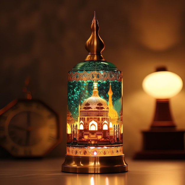 Eine Lampe mit dem Bild einer Moschee darauf