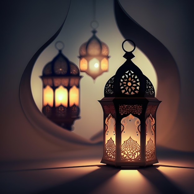 Eine Lampe mit dem Wort Ramadan darauf vor einer Lampe