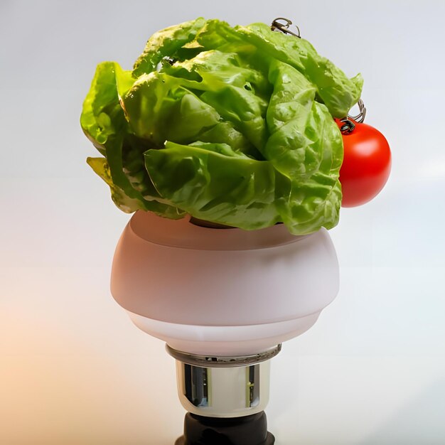 Foto eine lampe mit einem schatten von salat und einer basis