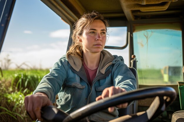 Eine Landarbeiterin, die einen Traktor fährt, beschreibt Veränderungen in landwirtschaftlichen Betrieben