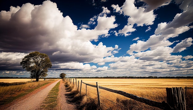 Eine Landstraße mit Zaun und bewölktem Himmel