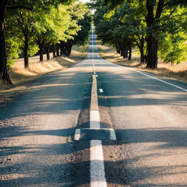 Foto eine lange gerade straße und ein blauer himmel