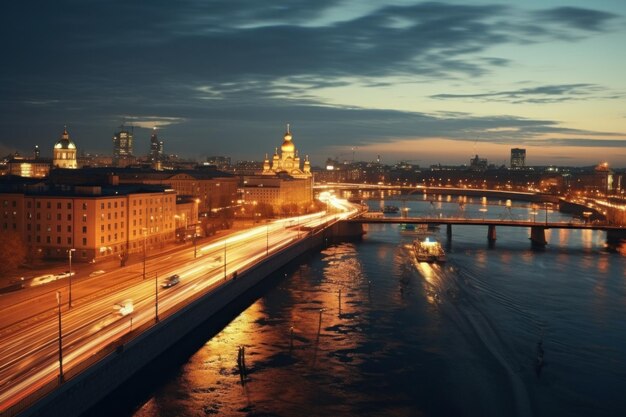 eine lange Nacht-Aufnahme des Stadtblickes