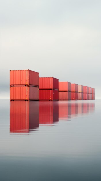 Foto eine lange reihe roter schiffscontainer, die im wasser stehen