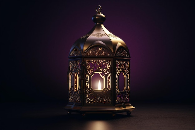 Eine Laterne mit dem Licht darauf leuchtet im dunklen Ramadan Eid Ul Fitr Generative ai