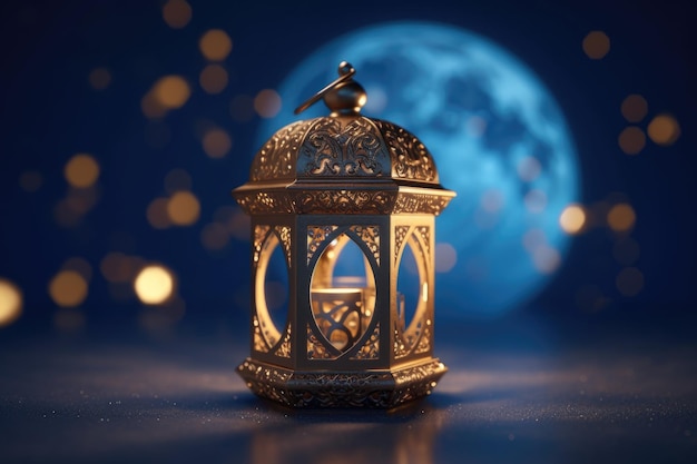 Eine Laterne mit dem Mond im Hintergrund Islamic Vibe Generative Ai