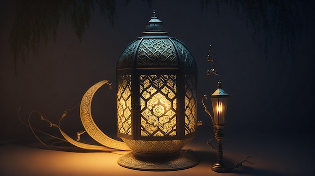 Eine Laterne mit islamischem Hintergrund