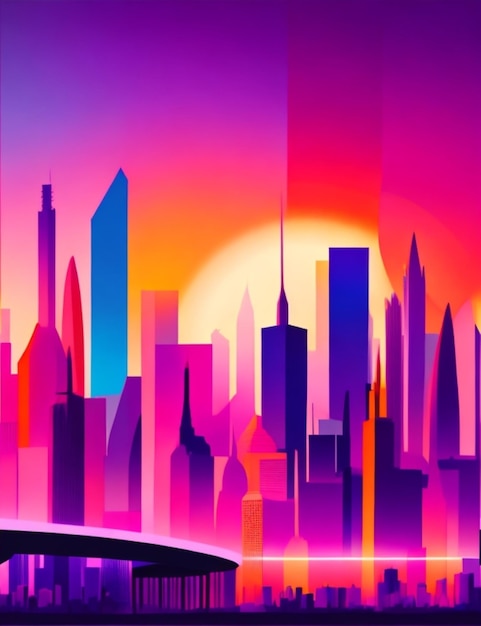 Eine lebendige abstrakte Vektorillustration der Skyline einer Stadt