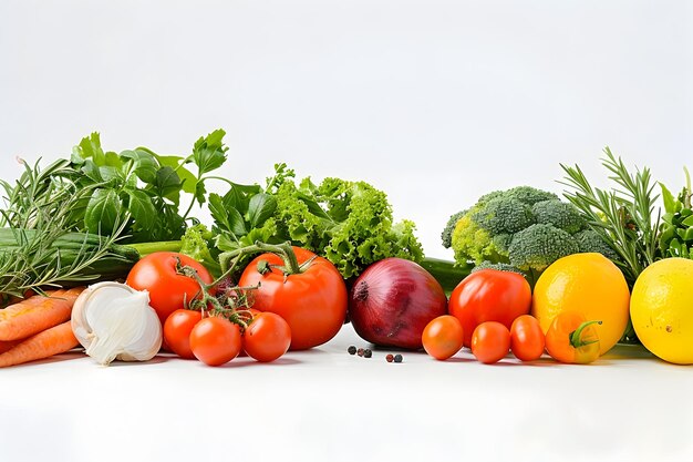 Eine lebendige Auswahl an nahrhaftem Obst und Gemüse auf einem sauberen weißen Hintergrund