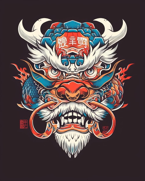 Foto eine lebendige chinesische maske, geschmückt mit einem drachenkopf, der mythische macht symbolisiert