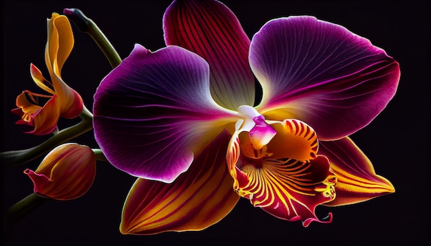Eine lebendige, elegante Orchidee in voller Blüte, die von KI generiert wird