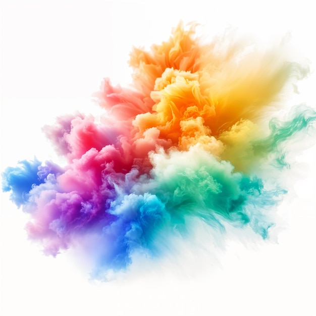 Eine lebendige Explosion farbenfroher Rauch erzeugt einen dynamischen und faszinierenden visuellen Effekt vor weißem Hintergrund