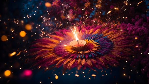 Foto eine lebendige farbenexplosion, die sich in einem faszinierenden diwali-feuerwerk ergießt