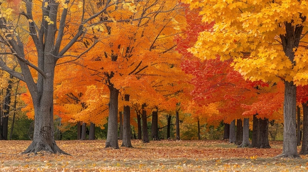 Eine lebendige Herbstszene von Bäumen mit goldenen Blättern, die eine bezaubernde und farbenfrohe Kulisse für Herbstveranstaltungen schaffen