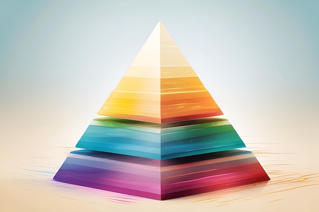 Foto eine lebendige mehrfarbige pyramide vor einem ruhigen blauen himmel