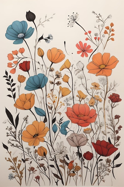 Eine lebendige, minimalistische Blumenzeichnung mit gewölbter Rückseite