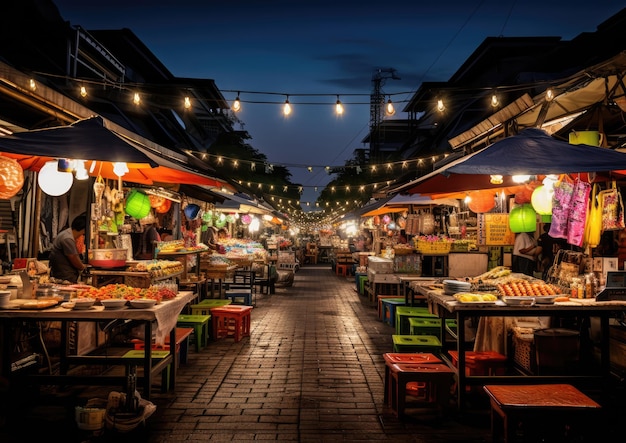 Eine lebendige Nachtmarktszene in Chiang Mai