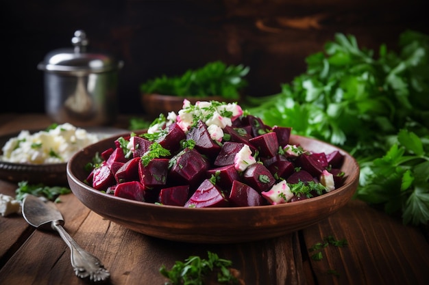 Foto eine lebendige schüssel rübensalat