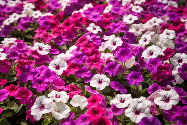 Eine lebendige Symphonie aus rosa, lila und weißen Impatiens blüht auf dem Feld