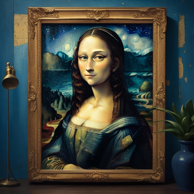 Eine lebendige und ausdrucksstarke Interpretation von Mona Lisa im ikonischen Van Gogh-Stil