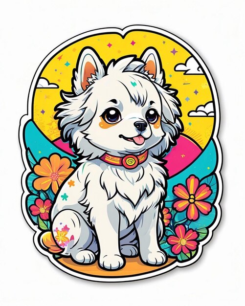 eine lebendige und spielerische Illustration eines niedlichen Hundesticker, der von der japanischen Kawaii-Kunst inspiriert wurde