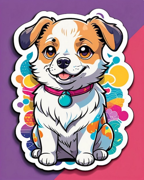 eine lebendige und spielerische Illustration eines niedlichen Hundesticker, inspiriert von der japanischen Kawaii-Kunst