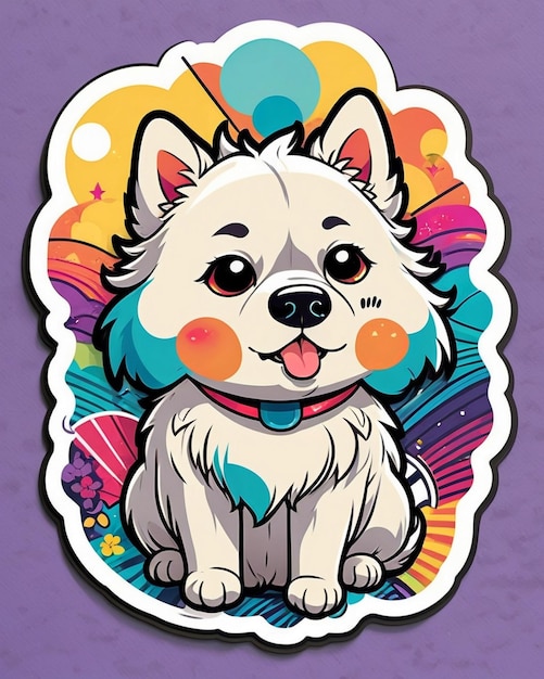 eine lebendige und spielerische Illustration eines niedlichen Hundesticker, inspiriert von der japanischen Kawaii-Kunst