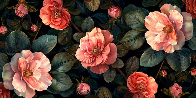 Eine lebhafte Darstellung einer rosa Blume inmitten üppiger grüner Blätter