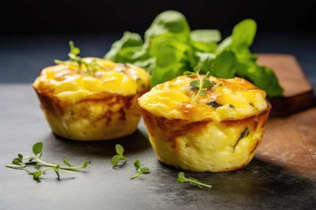 Eine leckere Frühstücksauswahl: ein Eier-Gemüse-Muffin mit Käse und Spinat