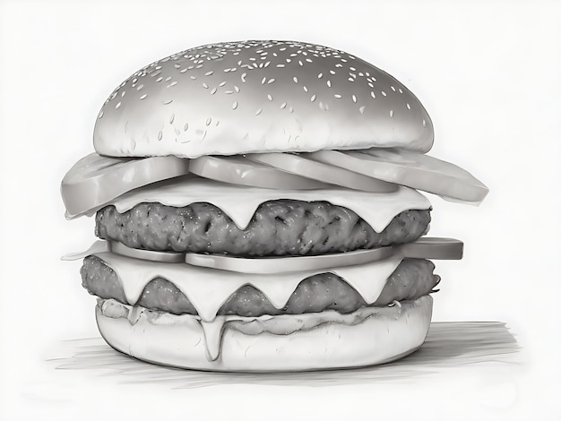 Eine leckere Hamburger-Food-Handskizze-Kunstillustration