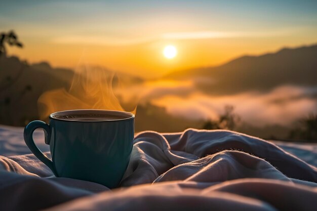 Foto eine leckere tasse kaffee und eine ausgezeichnete aussicht auf die sterne