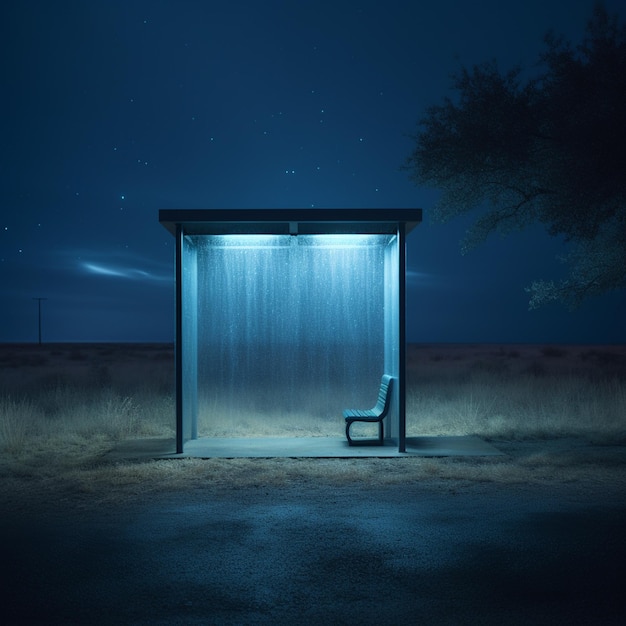 Eine leere Bushaltestelle in der Nacht