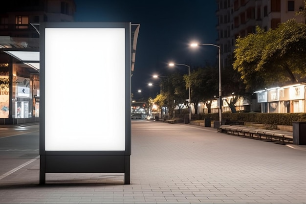 Eine leere Werbetafel auf einer Straße in der Nacht