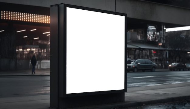 Eine leere Werbetafel mit einer Straße im Hintergrund. Leerer Verticle-Werbebildschirm für Outdoor-Events