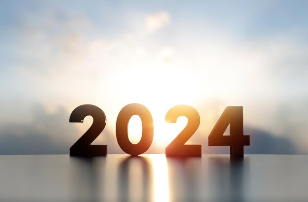 Foto eine leuchtend aufgehende sonne und ein glücklicher und hoffnungsvoller sonnenaufgang im neuen jahr 2024