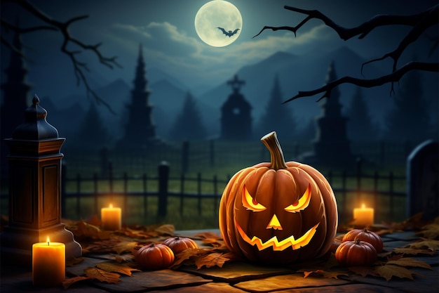 Eine leuchtende Kürbislaterne, eine lustige, aber unheimliche Halloween-Ikone, repräsentiert Horror