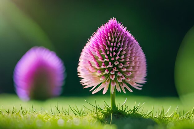 eine lila Blume mit der gelben Mitte und der rosa Blume im Hintergrund.